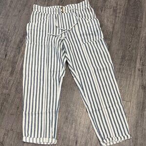 Striped Drawstring Casual Pants - White & Navy